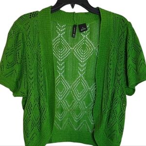 Vibrant Spring Green Open-Knit Shrug / Sweater Sz XL
